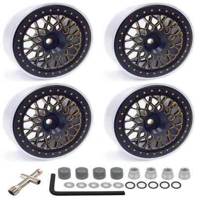 HOPLEX Aluminum 1.9 Inch Beadlock Wheels RC Wheel Rim Set Wheel Hub for 1:10 RC Crawler Axial SCX10 SCX10 II 90046 SCX10 III AXI03007 TRX4 D90 12mm Hex