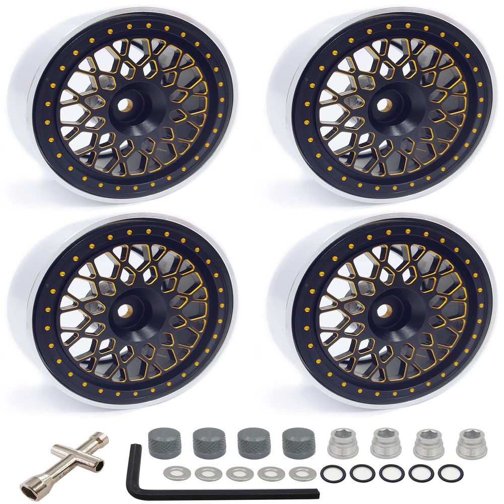 HOPLEX Aluminum 1.9 Inch Beadlock Wheels RC Wheel Rim Set Wheel Hub for 1:10 RC Crawler Axial SCX10 SCX10 II 90046 SCX10 III AXI03007 TRX4 D90 12mm Hex