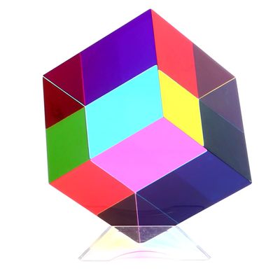 iKeelo Color Cube (2.4inch) with Stand - Cyan, Magenta & Yellow Subtractive Color Mixing - Mesmerizing Acrylic Prism for Desk Decor, A Fun Conversation Starter