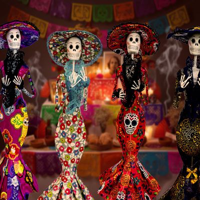 amae INCENSE LA Catrina Dia de Los Muertos Sculptured Papel Mache Figurine TWO10.6 Tall Artisan Made Figurine