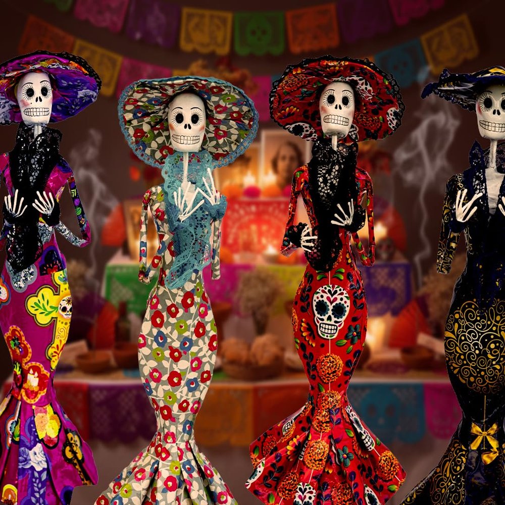 amae INCENSE LA Catrina Dia de Los Muertos Sculptured Papel Mache Figurine TWO10.6 Tall Artisan Made Figurine