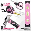 WORKPRO Pink Real Tool Set for Kids with 12 Inch Mini Steel Tool Box with Wheels, 10PCS Kids Real Tools with 2 Drawers Desk Metal Rolling Tool Chest, Children's Tool Kit for Home DIY- Pink Ribbon view 4