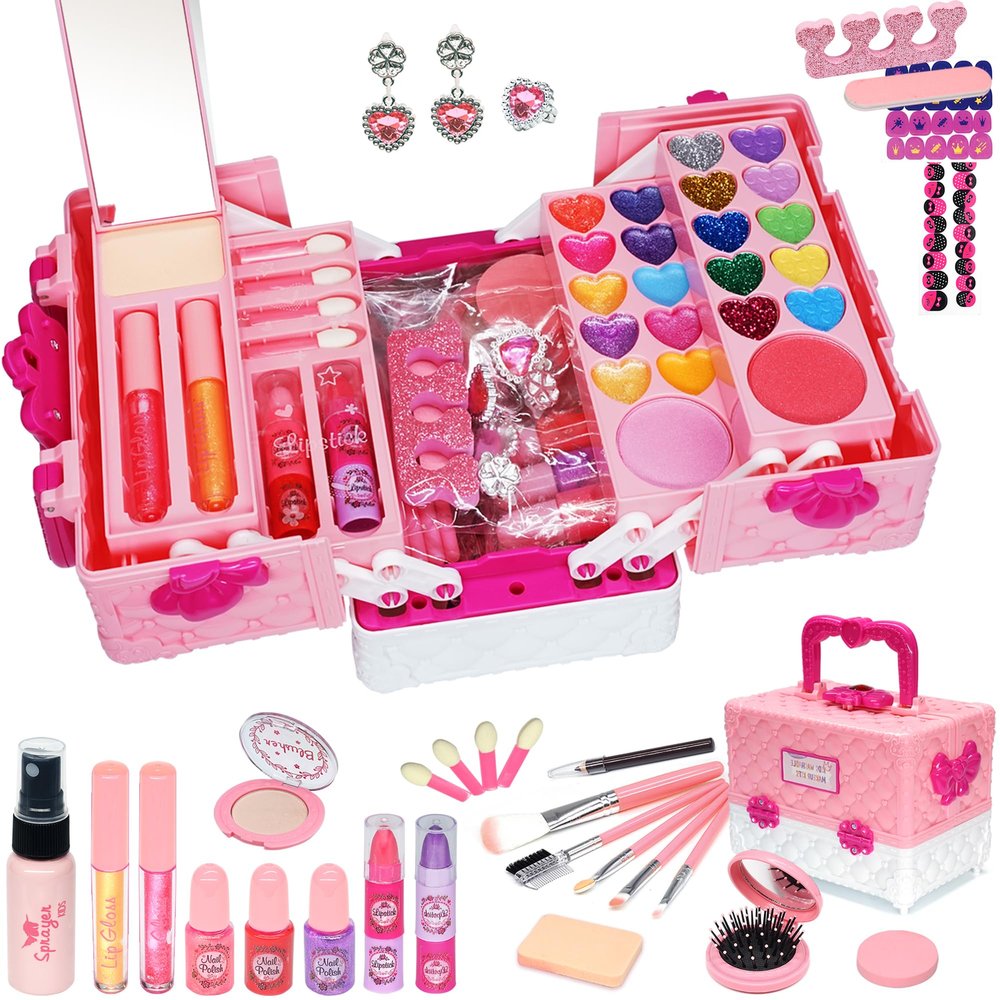 Kids Makeup Sets for Girls - 54 PCS Girl Toys, Washable Makeup for Kids 8-12, Maquillaje para Nias, Play Makeup Set for Kid 3-5, Non Toxic Girls Makeup Sets, Princess Stuff Girl Birthday Gift(Pink)