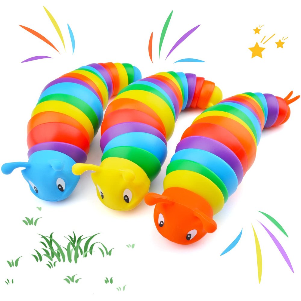 Cevioce Fidget Slug Toy, Sensory Slug Fidget Toys for Kids & Adults, 3 PCS Autism Sensory Toys for Autistic Children Toddlers, Toddler Toys - 3 4 5 6 7 8+ Year Old Girl Boy Birthday Gifts C