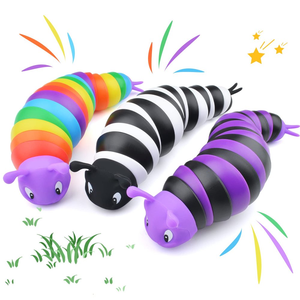 Cevioce Fidget Slug Toy, Sensory Slug Fidget Toys for Kids & Adults, 3 PCS Autism Sensory Toys for Autistic Children Toddlers, Toddler Toys - 3 4 5 6 7 8+ Year Old Girl Boy Birthday Gifts A