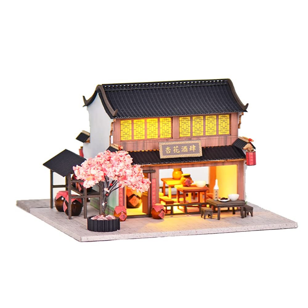 TOPBSFARNY Dollhouse Miniature Handmade House Kit Hong Scene Handmade Model DIY Wooden LED Light Model Collection Crafts Birthday Gift (BM334)