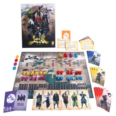 Moaideas Game Design Joraku Deluxe Strategy Board Game, 40 Wooden Samurai Meeples, Area Control and Trick-Taking Mechanics, for Strategy Game Enthusiasts, 2-4 Players, 20-40 Min