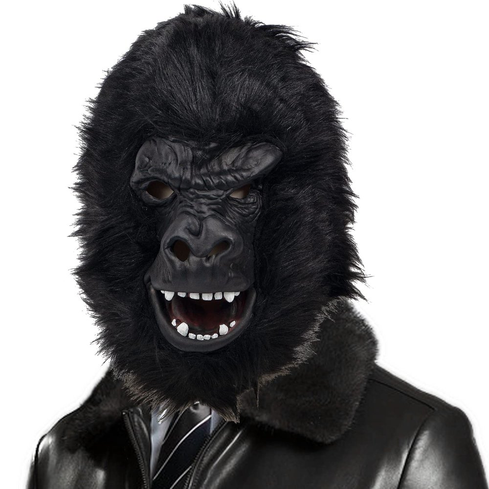 PartyHop Chimpanzee Monkey Chimp Head Mask Black Animal Latex Full Head Realistic Masks Fancy Dress for Halloween Carnival Costume Party