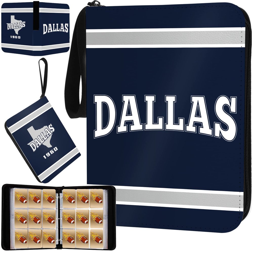 Football Card Binder with Sleeves 900 Pocket, Dallas Football Card Holder for Trading Cards Sports Card 3 Ring Binder Folder Collector Album Storage Book Case for Kids Boys Girls Gift (Navy)