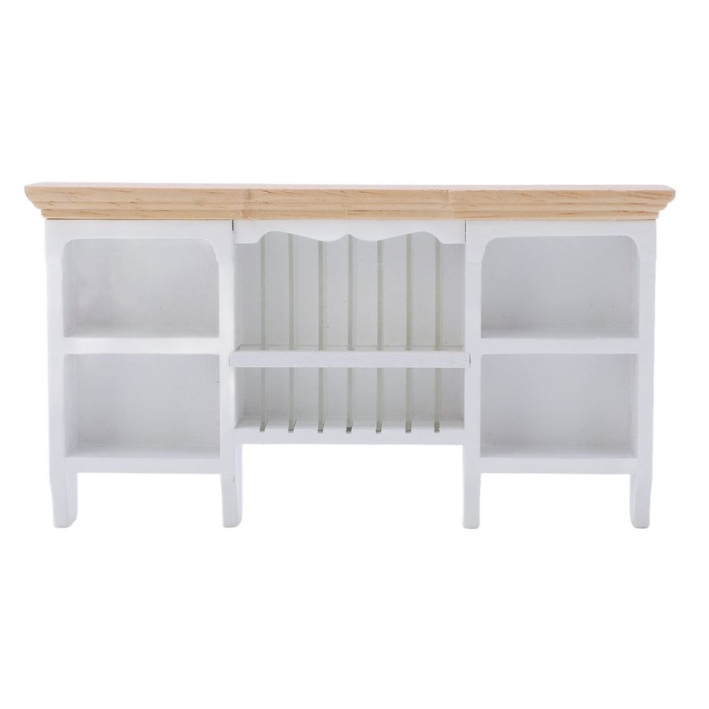 1/12 Miniatura Storage Cabinet Wall Mounted Hand Painted Dollhouse Cupboard Crafted Mini Shelf(White)