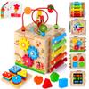 HELLOWOOD Wooden Activity Cube, 8-in-1 Montessori Baby Toys for 1+ Year Old Boys & Girls, Educational Learning Toys for Toddlers Age 1-2, 1st Birthday Gift | Bonus Sorting & Stacking Board view 1