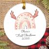 Baby First Christmas Ornament, My First Christmas, Baby First Christmas, New Baby Ornament, Baby, Christmas Rainbow and Elk Antlers Baby, Baby Christmas Keepsake view 2