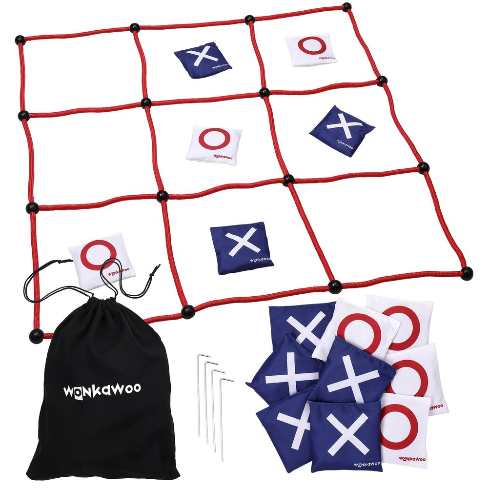 WonkaWoo Giant Tic Tac Toe Bean Bag Toss Game Playset, Large 3' x 3' Tic Tac Toe Rope Grid, Outdoors Lawn Yard Game for Family and Kids