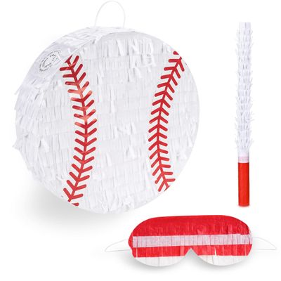 Birchio Baseball Pinata Bundle with a Blindfold and Bat (13"x13"x4"), Baseball Pinata for Boys, Perfect for Birthday Party, Sport Theme Party, Decoration