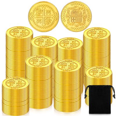 Hanaive 100 Pcs Metal Pirate Coins Treasure Chest Spanish Doubloon Fake Coins Tokens for Kids Board Games Pirate Party Cosplay(Gold,L,Round)