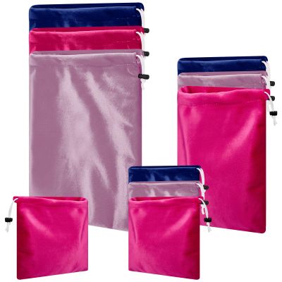 Amylove 9 Pcs Satin Drawstring Gift Bags for Adult, Pink, Purple, Navy Blue