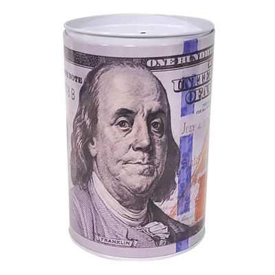 6.2" Inch X 4.5" Reusable 100 Dollar Bill Piggy Bank Tall Coin Money Saving Currency Benjamin Franklin Note Tin Can Banknote Jar (1PC)