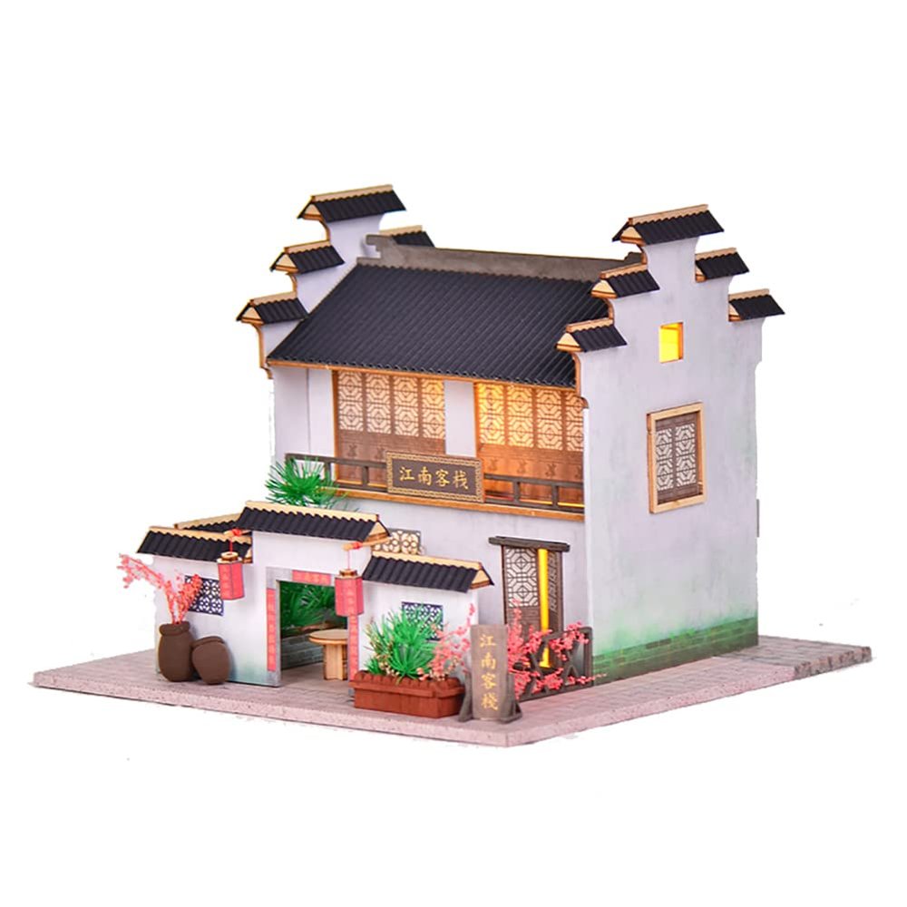 TOPBSFARNY Dollhouse Miniature Handmade House Kit Hong Scene Handmade Model DIY Wooden LED Light Model Collection Crafts Birthday Gift (BM335)