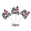24 Pack Baby Shower Halloween Cupcake Topper Glitter Happy Boo Day Ghost Cupcake Pick Baby Shower Birthday Happy Halloween Party Cupcake Decoration Supplies Black Pink view 3