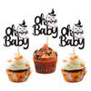 24 Pack Baby Shower Halloween Cupcake Topper Glitter Happy Boo Day Ghost Cupcake Pick Baby Shower Birthday Happy Halloween Party Cupcake Decoration Supplies Black White view 1