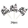 24 Pack Baby Shower Halloween Cupcake Topper Glitter Happy Boo Day Ghost Cupcake Pick Baby Shower Birthday Happy Halloween Party Cupcake Decoration Supplies Black White view 3