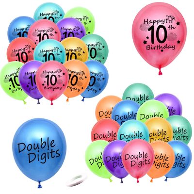 10th Birthday Balloons, Pack of 30 Assorted Color Double Digits Happy 10th Birthday Latex Balloon Ribbons for Girls Boys Happy 10th Birthday Party Decorations 10 Year Old Birthday Supplies 12inch