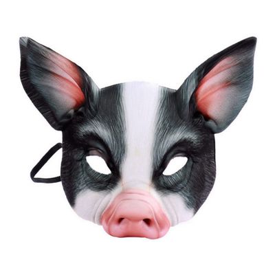 Pig Head Mask Cosplay Costume Masquerade Halloween Half Face Horror Fancy Party Props (Black)