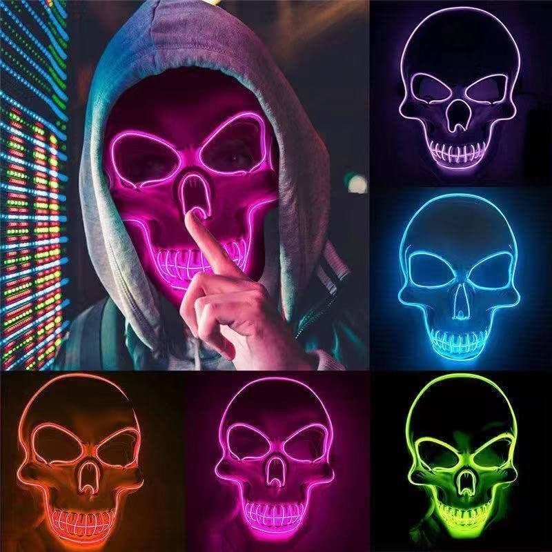 JIAXING Halloween Mask, LED Light Up Mask Scary Skull Mask for Halloween Festival Cosplay Masquerade Carnival Party (Pink)