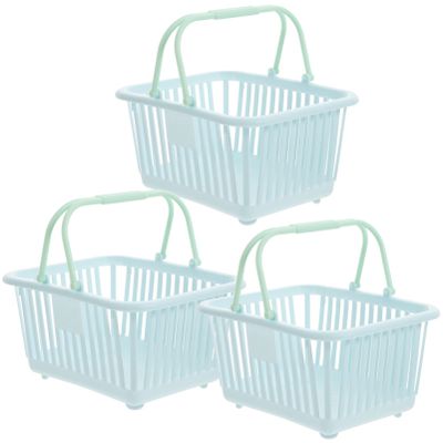 Grocery Basket 3pcs Mini Shopping Basket, Plastic Basket Grocery Basket Small Picnic Basket with Handles for Party Favors Kitchen Pretend Play, Blue Classroom Baskets