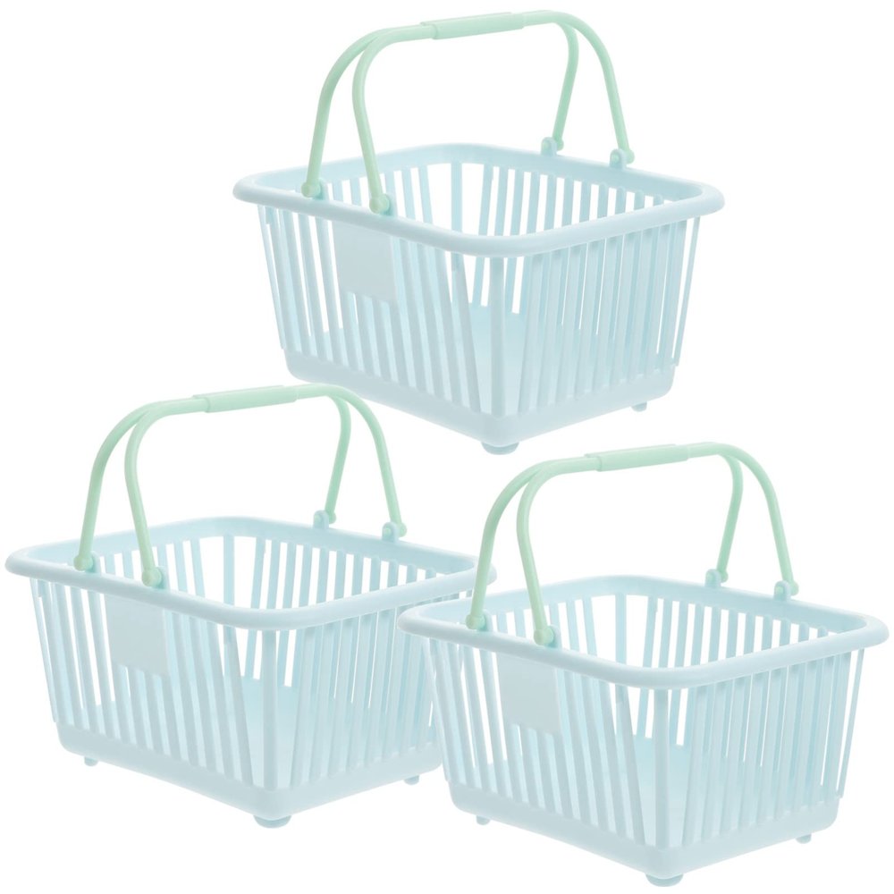 Grocery Basket 3pcs Mini Shopping Basket, Plastic Basket Grocery Basket Small Picnic Basket with Handles for Party Favors Kitchen Pretend Play, Blue Classroom Baskets