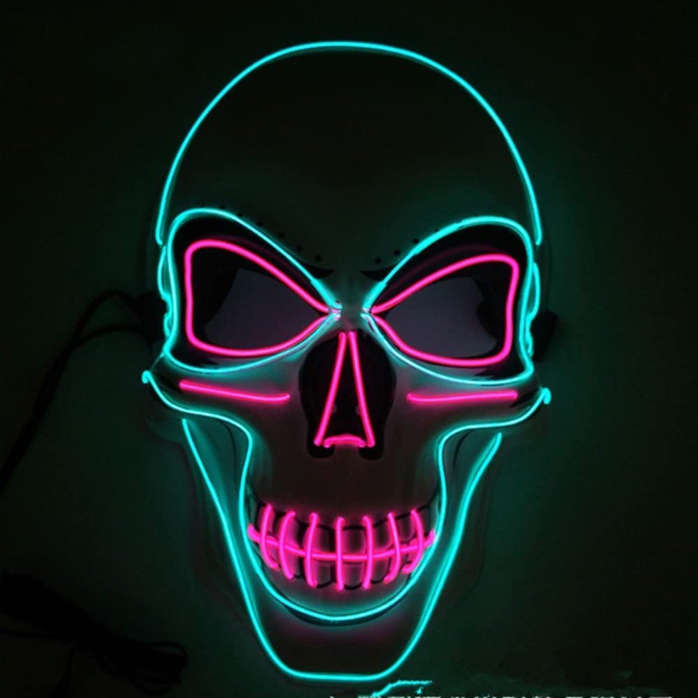 JIAXING Halloween Mask, LED Light Up Mask Scary Skull Mask for Halloween Festival Cosplay Masquerade Carnival Party (Ice Blue powder)