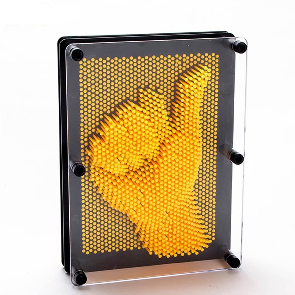 Sharkwill 3D Pin Art Sensory Toy Needles Intellectual Fun Toy Plastic Pin Art Palm Board Large (Yellow-6 x 8 Inches)