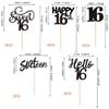 30PCS 16th Birthday Cupcake Toppers - Glitter Sixteen Happy Cupcake Picks - Hello Sweet 16 Cake Decorations for 16th Birthday Anniversary Party Decorations Supplies - Black view 2