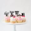 30PCS 16th Birthday Cupcake Toppers - Glitter Sixteen Happy Cupcake Picks - Hello Sweet 16 Cake Decorations for 16th Birthday Anniversary Party Decorations Supplies - Black view 3