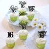 30PCS 16th Birthday Cupcake Toppers - Glitter Sixteen Happy Cupcake Picks - Hello Sweet 16 Cake Decorations for 16th Birthday Anniversary Party Decorations Supplies - Black view 4
