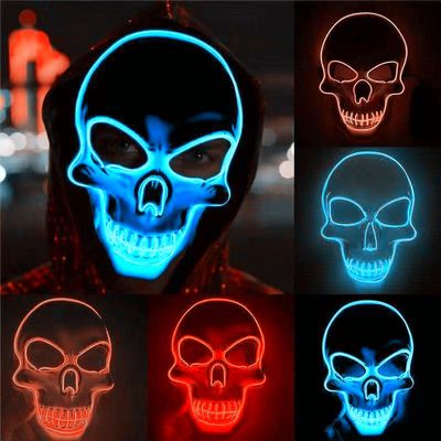 JIAXING Halloween Mask, LED Light Up Mask Scary Skull Mask for Halloween Festival Cosplay Masquerade Carnival Party (Ice blue)