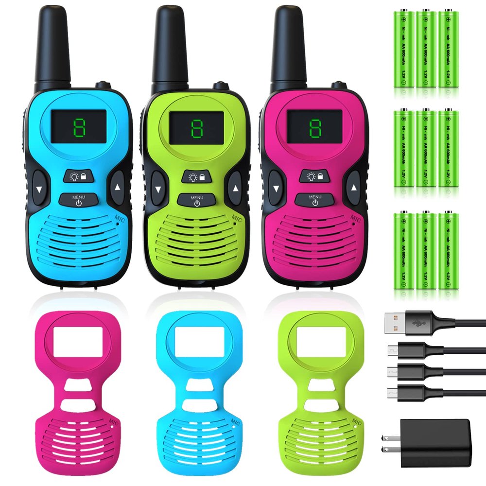Walkie Talkies for Kids Rechargeable 3 Pack - Long Range Kid Walkie Talkie for Camping Hiking Outdoor - Walkie-Talkies Walky Talky for Kids - Toys and Gifts for 3-12 Year Old Boys Girls
