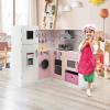 Costzon Kids Corner Play Kitchen, Wooden Pretend Play Kitchen w/Realistic Light & Sound, Washing Machine, Microwave, Ice Maker, Oven & Stove, Little Chef Pretend Toy Kitchen for Boys & Girls view 2