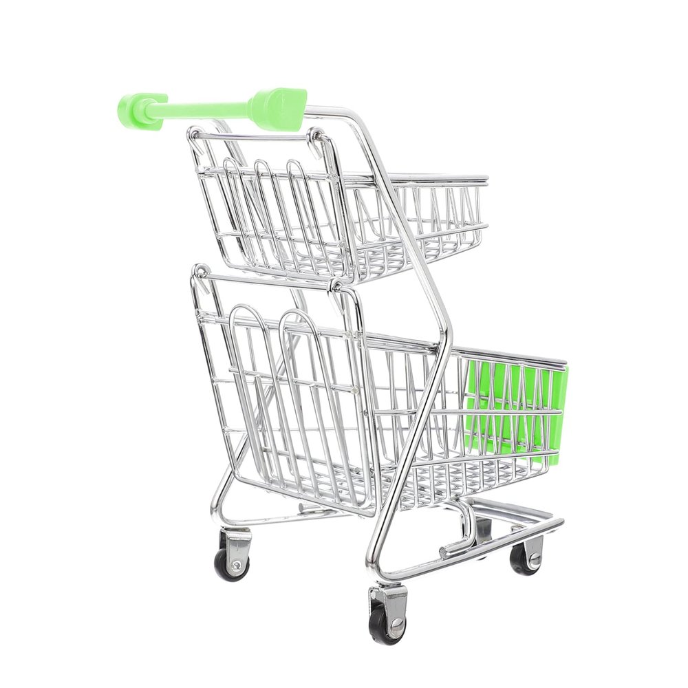 Toddmomy Miniature Shopping Cart Mini Metal Shopping Cart Mini Supermarket Handcart Double Layer Supermarket Shopping Cart Toy for Home Desktop Decor?Green?