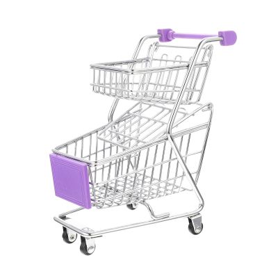 Miniature Shopping Cart Mini Metal Shopping Cart Mini Supermarket Handcart Double Layer Supermarket Shopping Cart Toy for Home Desktop DecorPurple