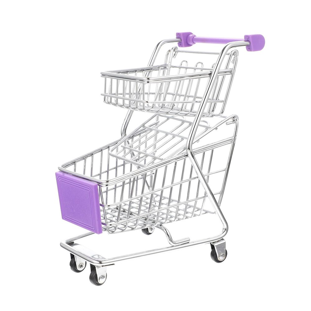 Miniature Shopping Cart Mini Metal Shopping Cart Mini Supermarket Handcart Double Layer Supermarket Shopping Cart Toy for Home Desktop DecorPurple