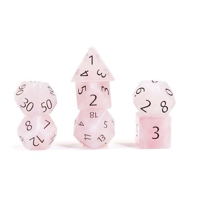FanRoll 16mm Gemstone Stone Poly DND Dice Set: Rose Quartz, Role Playing Game Dice for Dungeons and Dragons