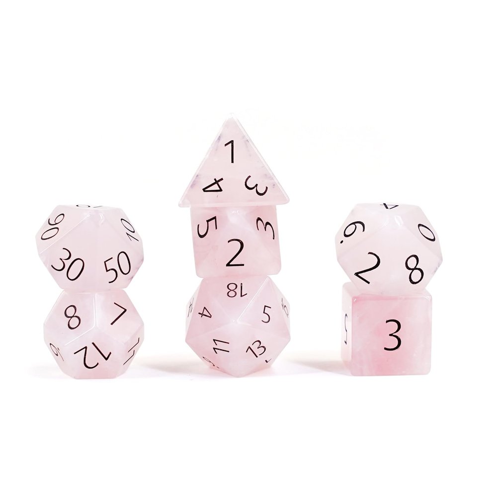 FanRoll 16mm Gemstone Stone Poly DND Dice Set: Rose Quartz, Role Playing Game Dice for Dungeons and Dragons