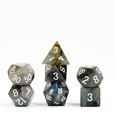 FanRoll 16mm Gemstone Stone Poly DND Dice Set: Labradorite, Role Playing Game Dice for Dungeons and Dragons