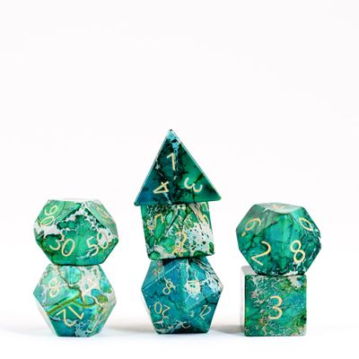 FanRoll 16mm Stone Poly DND Dice Set: Engraved Imperial Stone: Green, Role Playing Game Dice for Dungeons and Dragons