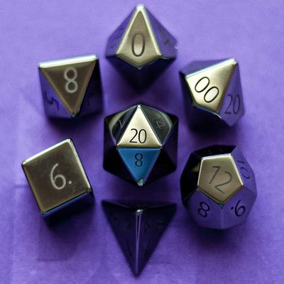 FanRoll 16mm Stone Poly DND Dice Set: Engraved Hematite, Role Playing Game Dice for Dungeons and Dragons