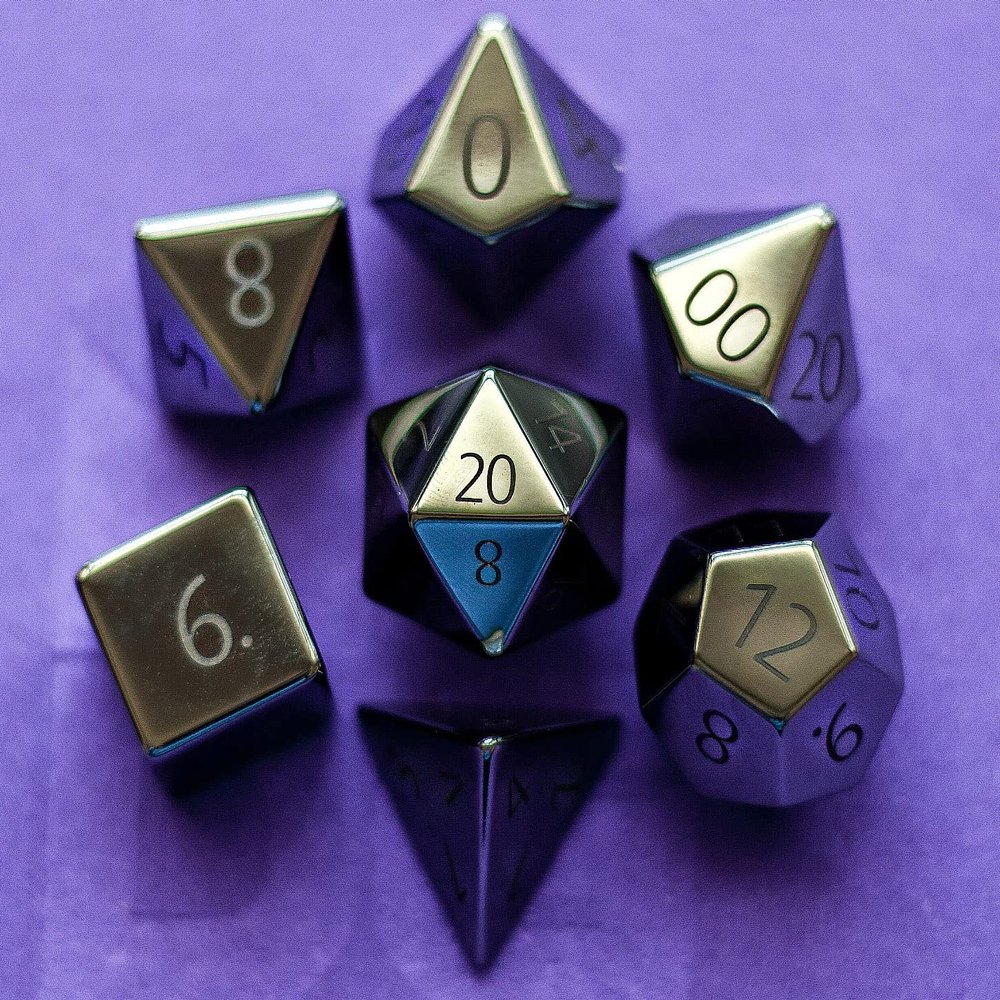 FanRoll 16mm Stone Poly DND Dice Set: Engraved Hematite, Role Playing Game Dice for Dungeons and Dragons