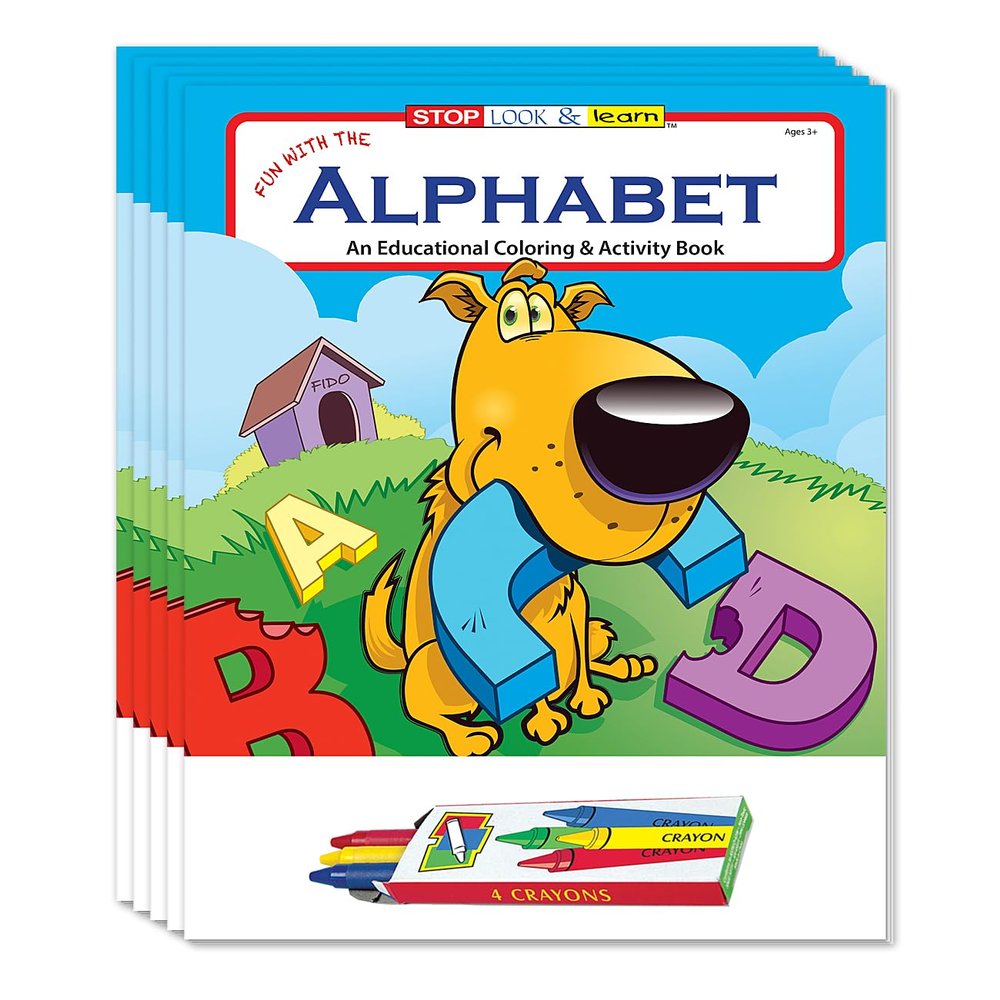 ZOCO Alphabet Coloring Books for Kids (50 Bulk Pack, With Crayons) Preschool & Kindergarten Learning Activities ABC Letters, Puzzles, and Games Educational Classroom Supplies