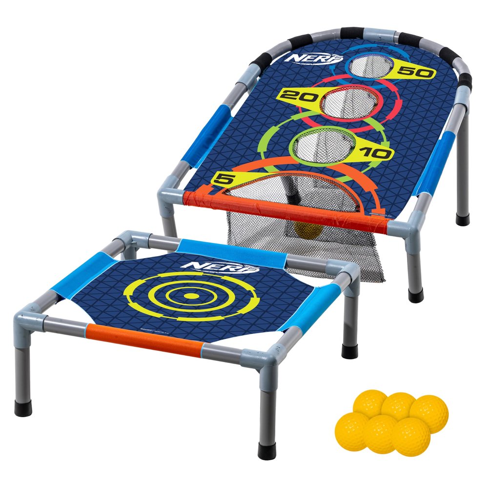 NERF Kids Bounce N Score Target Toss Game Set - Foam Ball Bouncing Game for Kids Ages 6+ - (6) Foam Bouncy Balls and (1) Scoring Target Included