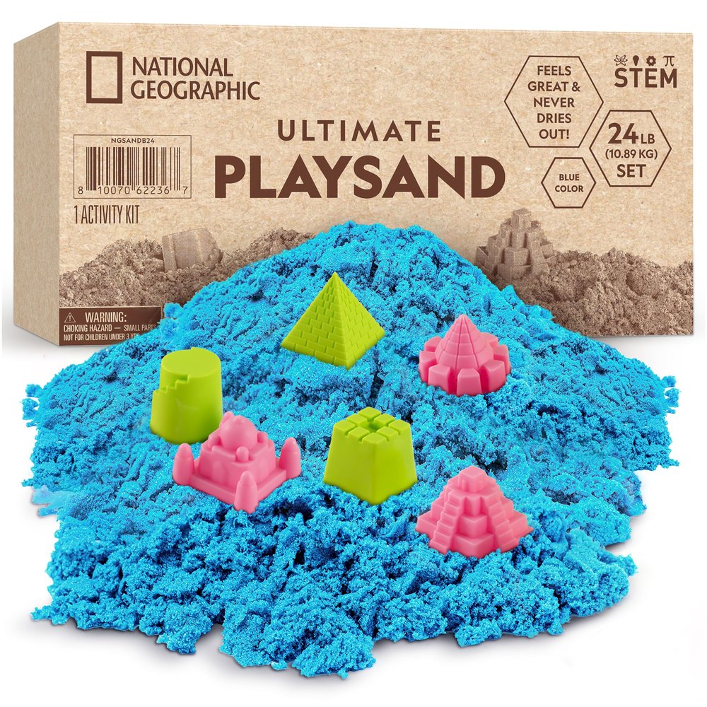 National Geographic Moon Sand - 24 Lb. Bulk Play Sand Kit with 6 Castle Molds (Blue) - A Fun No Mess Sensory Activity, Kids Fake Sand Play Set, Sensory Bin Filler